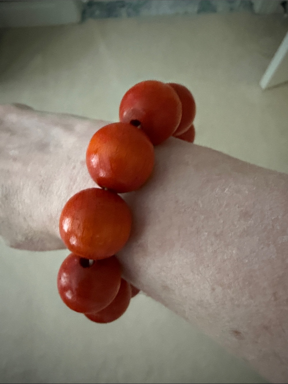Orange Wooden Bead Stretch Bracelet - Picture 2 of 4
